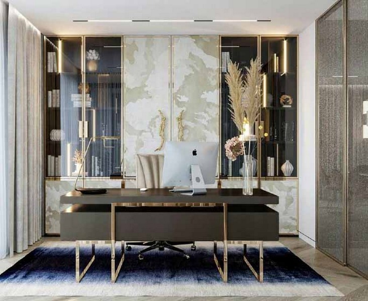 Luxury home office with glass book shelf 
